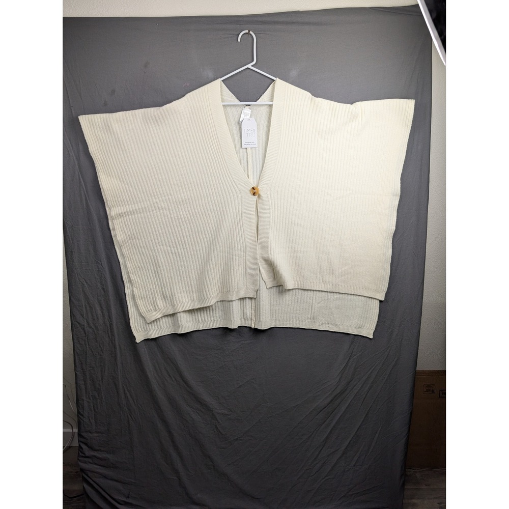 Time and Tru Ivory Ribbed Knit Ruana Button Front Poncho One Size